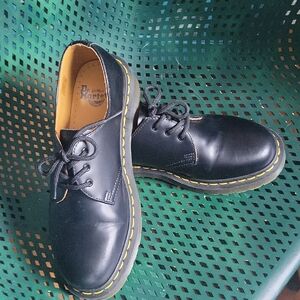 Dr. Martens Black Leather Oxfords with Yellow Stitching